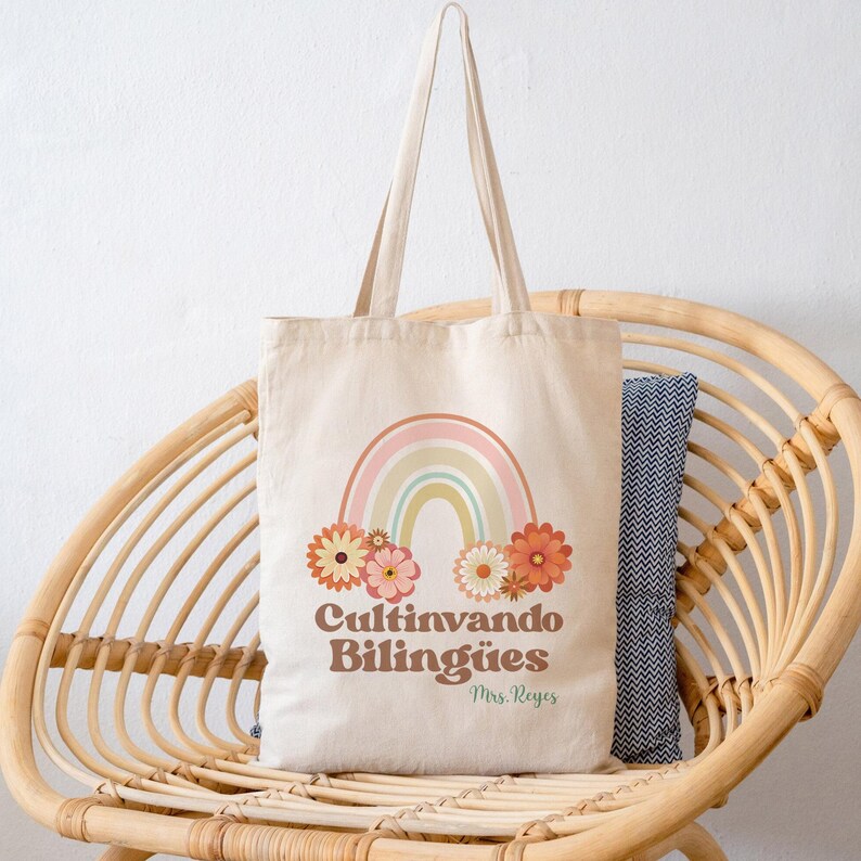 Bilingual Teacher Tote Bag 100% Cotton Canvas, Personalized Maestra ...