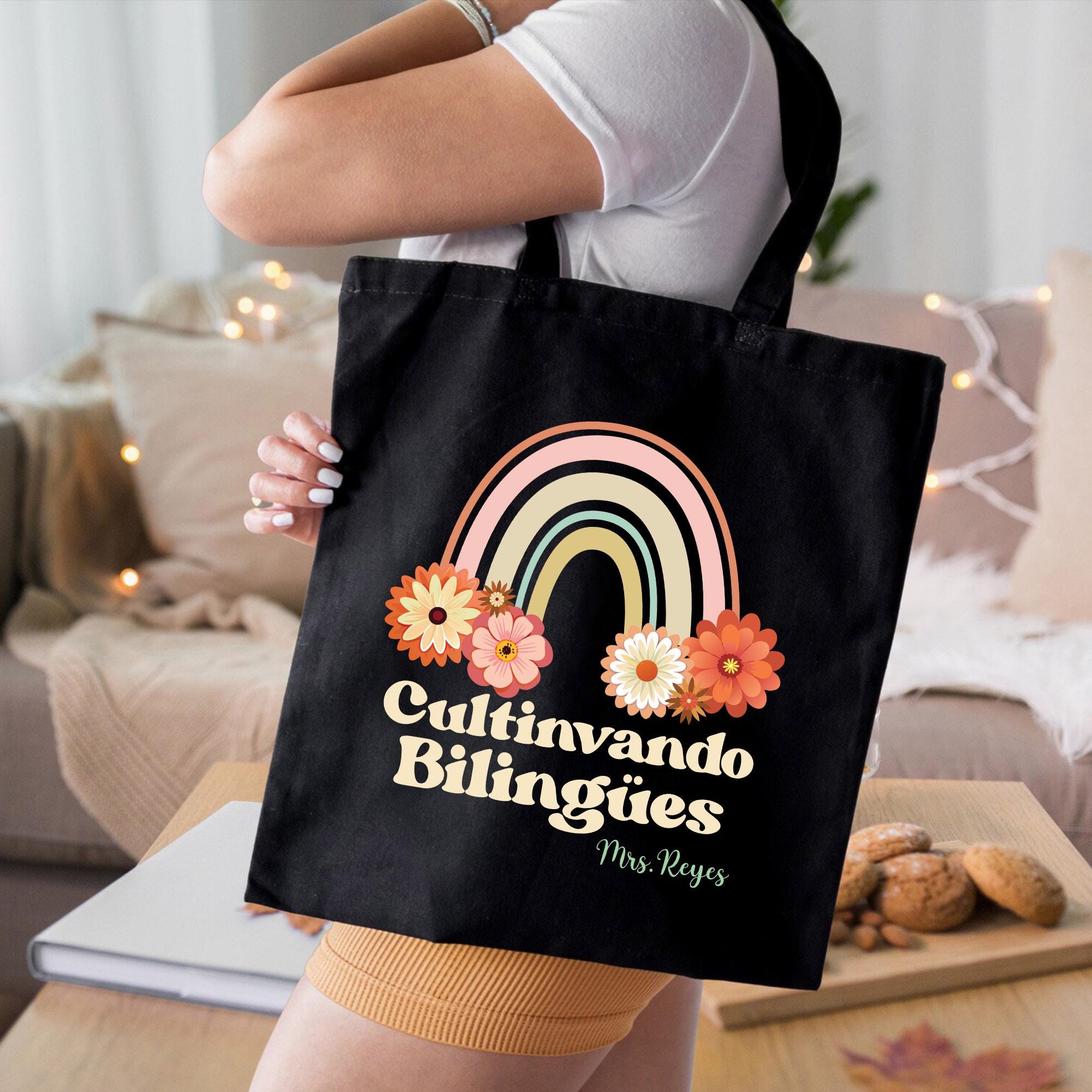 Bilingual Teacher Tote Bag 100% Cotton Canvas, Personalized Maestra ...
