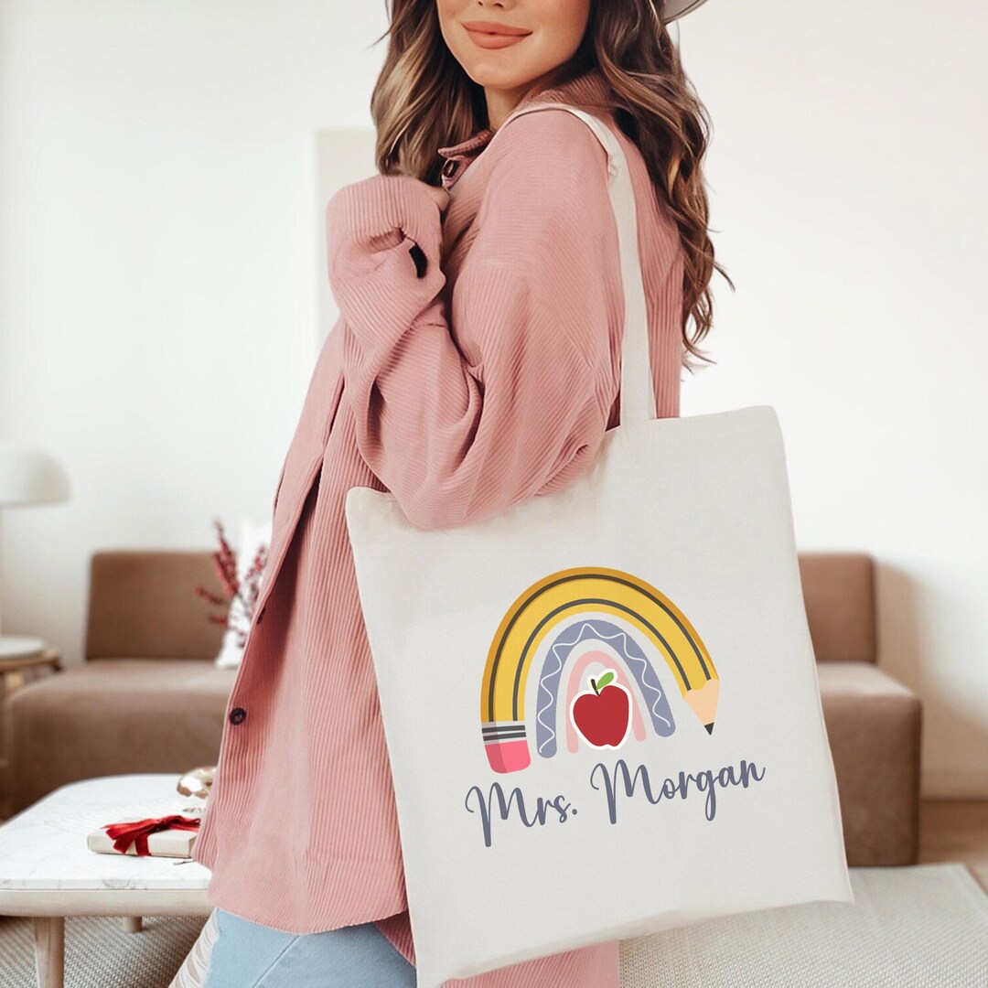 Personalized Teacher Tote Bag 100% Cotton Canvas, Teacher Appreciation ...