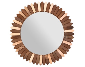 Ronde spiegel, wandspiegel, mozaïekspiegel, spiegel met koperen frame, roestvrijstalen spiegel, messing spiegel, messing spiegel