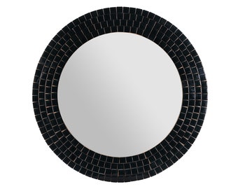 Miroir rond, miroir mural noir, miroir avec cadre mosaïque noire, style art déco, mosaïque, miroir glamour, miroir brillant