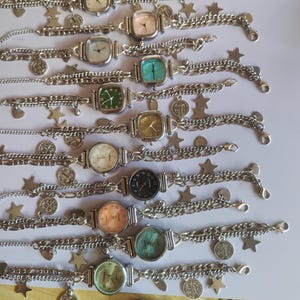 Silver Watch Bracelet with Charms – Chunky Chain Layered Bracelet, Y2k Watch Charm Bracelet, Grunge Statement Wristwatch