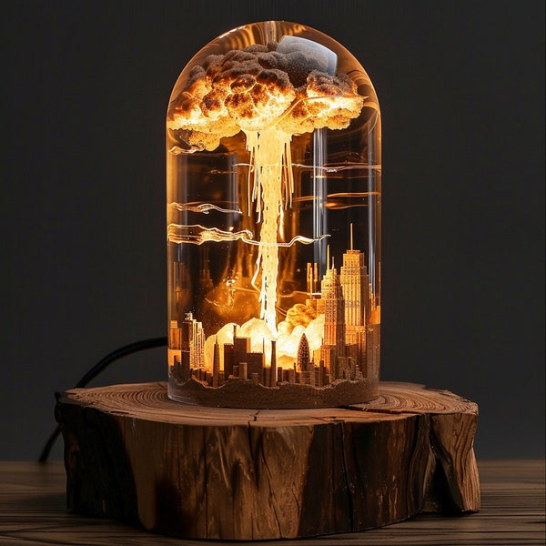 Atombomben-Dioramalampe, Explosionsbomben-Nachtlicht, Harz-Holzlampe, einzigartiges Geschenk, Wohndekoration, Weihnachtsgeschenk