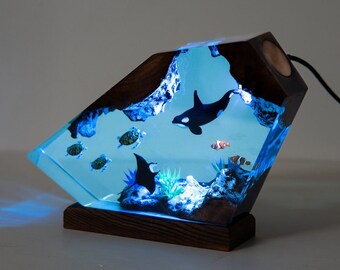 Orca Shark and Turtle Resin Night Lights, Manta Ray and Jellyfish Resin Lamp - Unique Christmas Gift for him, Handcrafted Gift for her