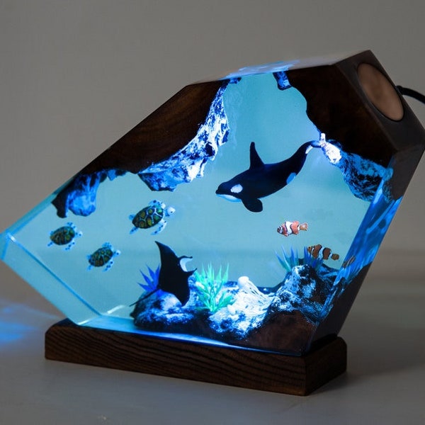 Orca Hai und Schildkröten Harz Nachtlichter, Mantarochen und Quallen Harz Lampe - Einzigartiges Weihnachtsgeschenk für Ihn, handgefertigtes Geschenk für Sie