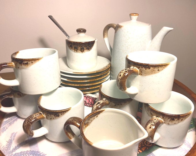 Featured listing image: Vintage JAPAN MCM Ceramic Coffee Set (with all 6 cups, milk, sugar, plates and jug) ++
