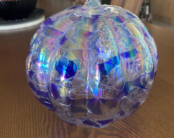 Featured listing image: Iridescent Blue/Mutli Coloured Decorative Glass Pumpkin ++