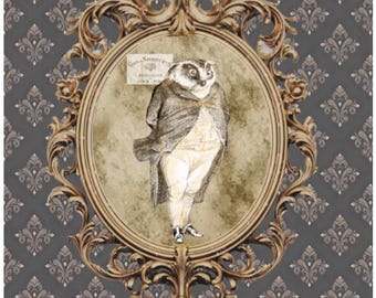 Designpapper med gentlemanuggla för decoupage, scrapbooking, journaler, korttillverkning och dekorativa papperspyssel
