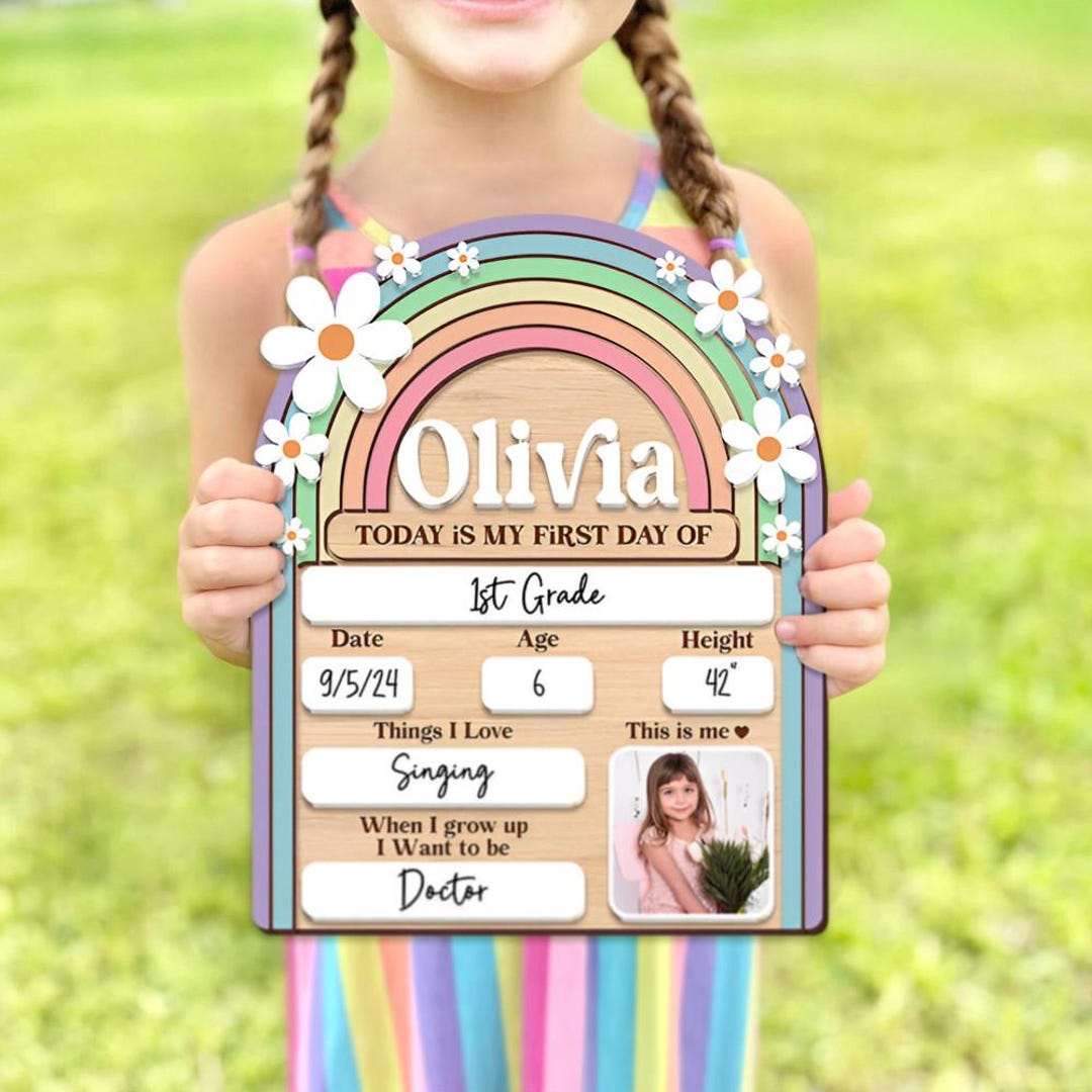 Personalized First Day of School Sign Custom Name and Picture Colorful ...