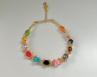 Colorful Gemstone Bracelet with Key Charm, Eras colors