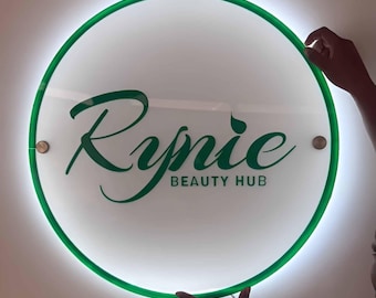 Custom Backlit Business Sign, Acrylic Salon Sign, Round Logo Sign, LED Neon Sign, Beauty Bar Sign, Light up Wall Decor Sign, Reception Sign
