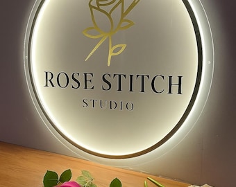 Custom Acrylic Backlit Sign | Custom Business Sign | Business Logo Sign | Acrylic Bar Sign | Round Acrylic Sign | Salon Decor