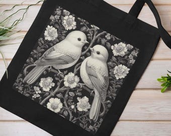 Retro Floral Birds Ornaments Printed Unique Reusable Organic Cotton Tote Shopping Bag