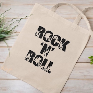 Sac fourre-tout réutilisable unique en coton bio avec logo Rock N Roll imprimé