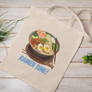 Sac fourre-tout réutilisable unique en coton biologique Ramen Time imprimé