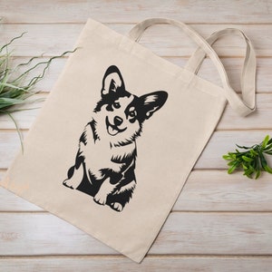 Sac fourre-tout réutilisable unique en coton bio à imprimé chien corgi
