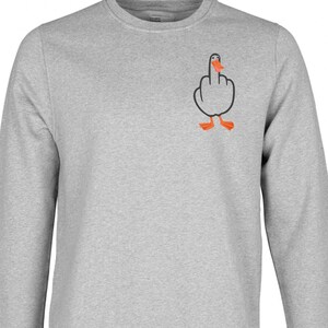 Sudadera unisex de algodón con estampado de ganso de dedo medio y logotipo minimalista, color gris