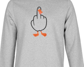 Funny Middle Finger Goose Unisex Men's Women's Cotton Printed Sweatshirt Jumper Grey