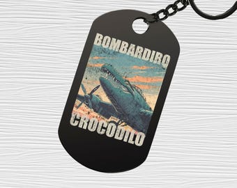 Bombardiro Crocodilo Funny Brainrot Crocodile Meme Stainless Steel Dog Tag Keychain Keytag Pendant Bag Charm