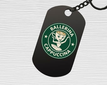 Ballerina Cappuccina Italian Brainrot Logo Stainless Steel Dog Tag Keychain Keytag Pendant Bag Charm