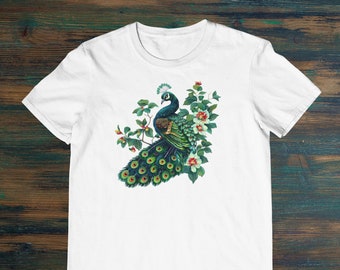 Peacock Painting Bird Nature Art Women's Men's Unisex Cotton Tee Unique Print T-Shirt