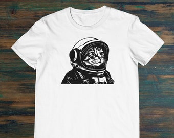 Astronaut Cat Funny Men&#39;s Unisex Cotton Tee Unique Printed T-Shirt