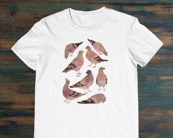 Colorful Pigeons Men&#39;s Unisex Cotton Tee Unique Printed T-Shirt