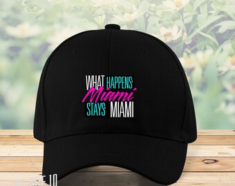 What Happens In Miami - Gorra de béisbol de algodón con estampado único y divertido, unisex