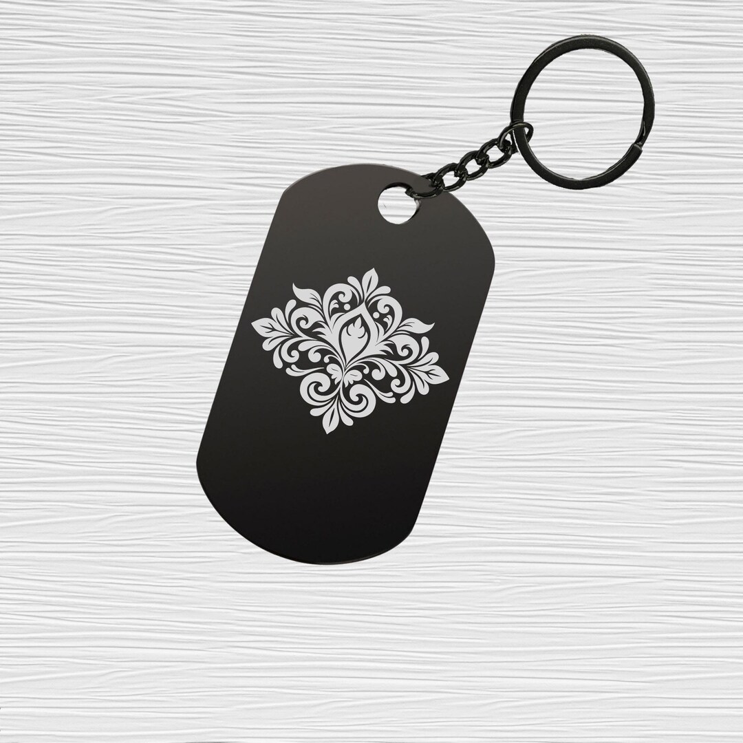 Damask Ornament Laser Engraved Stainless Steel Dog Tag Keychain