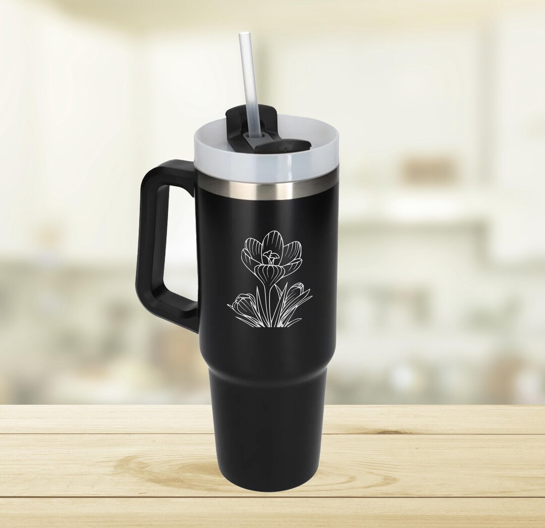 Crocus Flowers Laser Engraved Thermal Vacuum Tumbler Travel Mug