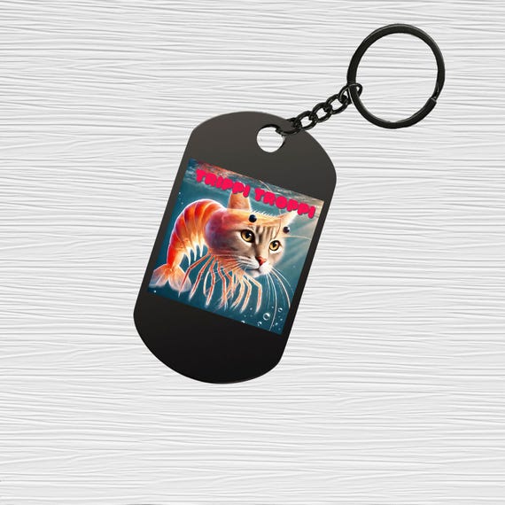 Trippi Troppi Shrimp Cat Stainless Steel Dog Tag Keychain Keytag