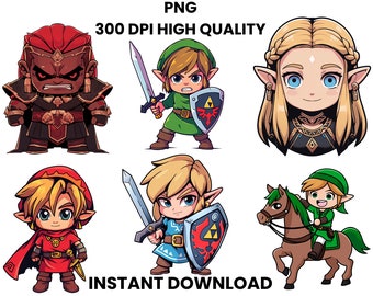 Legende van Zelda karakter PNG collectie, adem van de wilde karakters, Zelda bundel, link, Ganondorf, prinses Zelda, digitale download