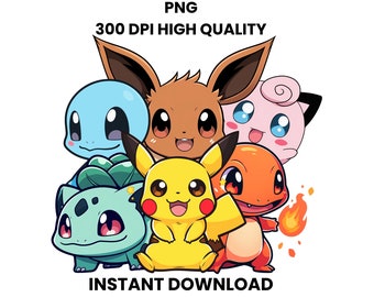 Pokemon PNG bundel, Pokemon clipart, Pokemon verjaardag, Pokemon karakters, Pokemon stickers, Pikachu clipart, Eevee PNG, digitale download