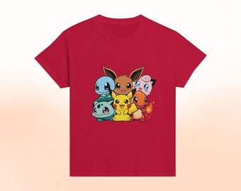 Cute Classic Kids Pokemon T-shirt -, Pikachu, Starter Pokemon, Pokemon Fan Art, Kids Tee, Round Neck, Pokemon Tee