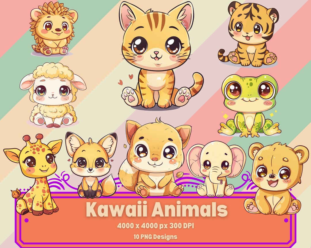 Kawaii Animals Bundle Cute Kawaii PNG Clipart Set, Kawaii Animal