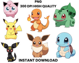 Pokemon PNG Bundle, Pokemon Clipart, Pokemon Birthday, Pokemon Digital Download, Pokemon Characters