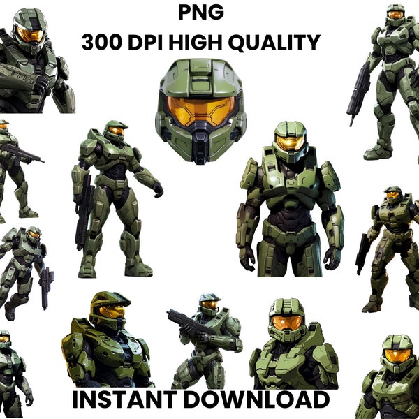 Master Chief Bundle, Halo Illustrations, Video Game Art, Master Chief Characters, Transparent Background, PNG, Digital Download