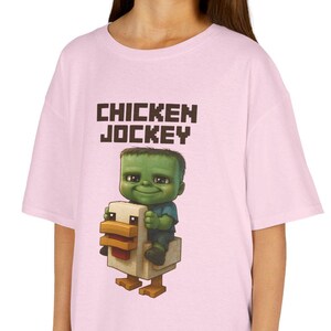 MC Cute Baby Zombie Riding a Chicken CJ Design Kids Tee - T-Shirt, Birthday Gift Gamer Apparel Playdate Outfit Casual Wear Cool Kids Clothes Light Pink