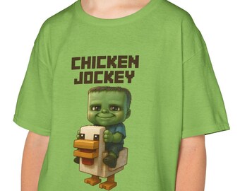 MC Cute Baby Zombie Riding a Chicken CJ Design Kids Tee - T-Shirt, Birthday Gift Gamer Apparel Playdate Outfit Casual Wear Cool Kids Clothes