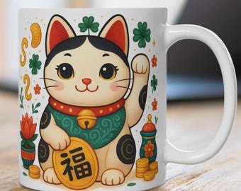 Lucky Cat Mug | Maneki Neko Coffee Cup | Japanese Fortune Cat