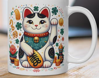 Fortune Cat Mug | Lucky Cat Art | Maneki Neko Mug | Japanese Good