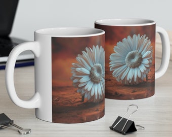 Natures Whisper Elegant White Daisy Design Ceramic Mug 11oz