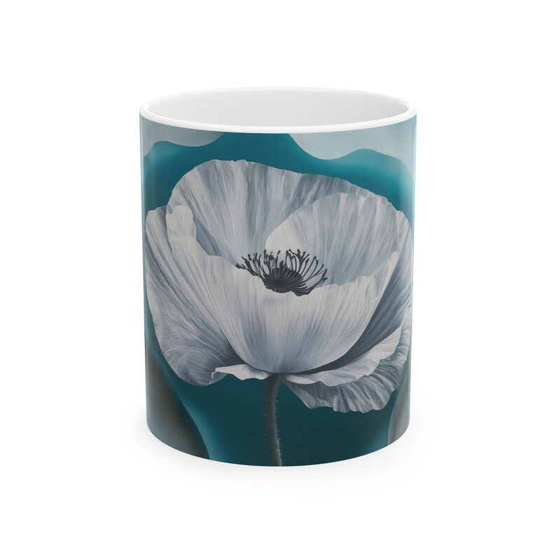 Serene Teal Poppy Artistic Floral Mug Design 11oz zdjęcie 1