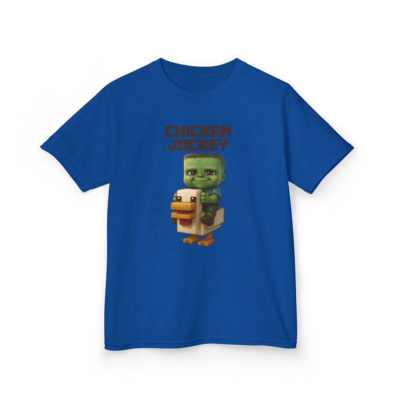 MC Cute Baby Zombie Riding a Chicken CJ Design Kids Tee - T-Shirt, Birthday Gift Gamer Apparel Playdate Outfit Casual Wear Cool Kids Clothes Royal
