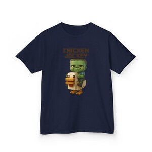 MC Cute Baby Zombie Riding a Chicken CJ Design Kids Tee - T-Shirt, Birthday Gift Gamer Apparel Playdate Outfit Casual Wear Cool Kids Clothes Navy