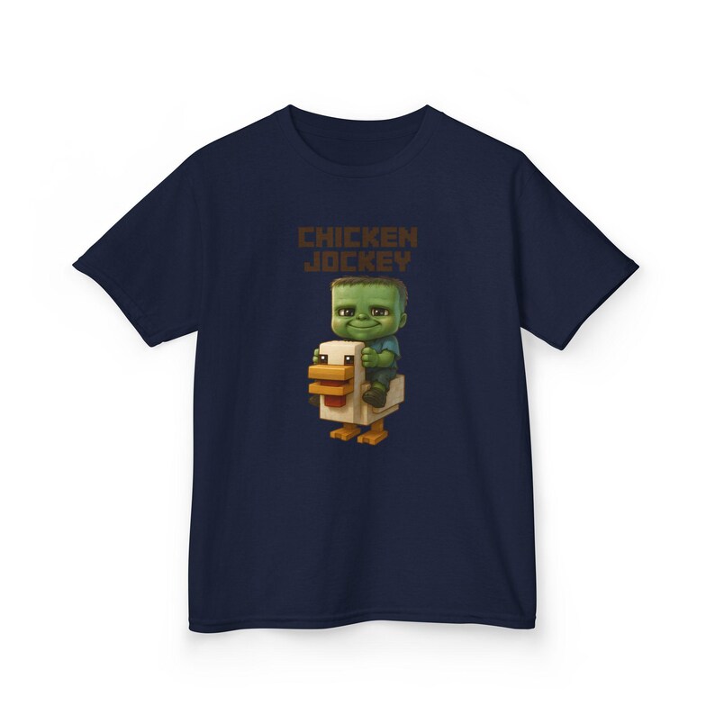 MC Cute Baby Zombie Riding a Chicken CJ Design Kids Tee - T-Shirt, Birthday Gift Gamer Apparel Playdate Outfit Casual Wear Cool Kids Clothes Navy