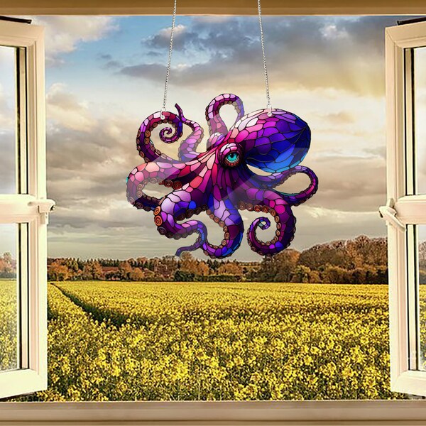 Purple Octopus Acrylic Window Hanging, Octopus Window Hangings, Sea Octopus gift, Mothers day gift, Home Decor Ocean Sea Lover, Gift For Dad
