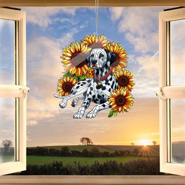 Dalmatian Among Sunflower ACRYLIC Window Hanging, Dog Mama Decor, Pet Lover Gift, Dalmatian Lover Decor, Gift For Dog Mom, Animal Lover Gift