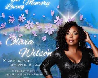 Blue Sky Memorial Announcement Flyer: Funeral Invitation Template (Canva Editable, Digital Download