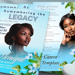 BLUE  heaven flowers WOMAN, FUNERAL Program template &quot;8 pages&quot; Sky Blue Floral Memorial Booklet, Memorial Program  with Flowers, obituary